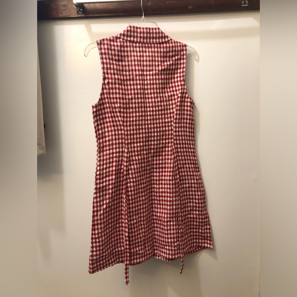 Reformation Red and White Gingham Linen Sleeveless Shirt Dress - Picture 3 of 4